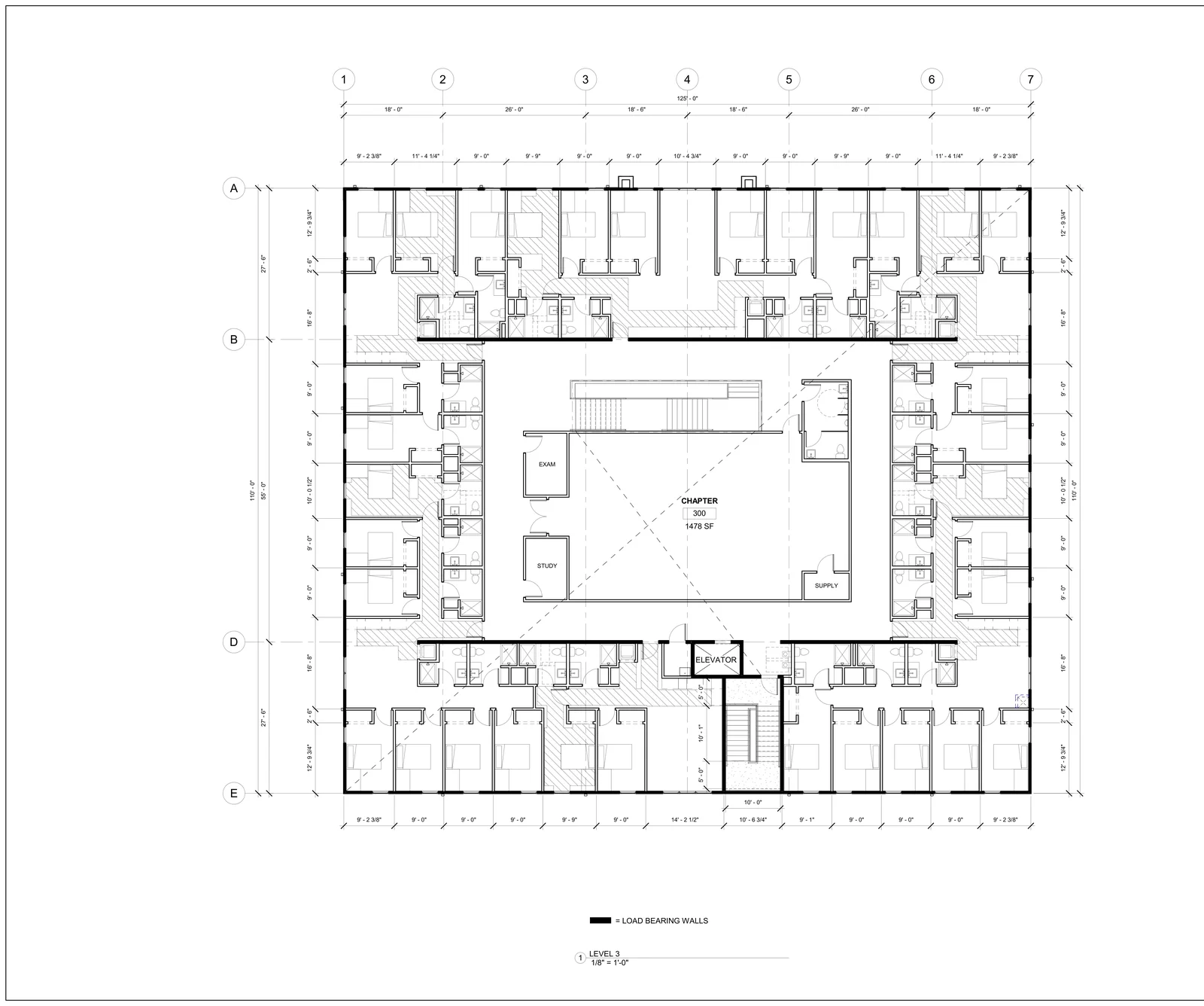Level 3 floor plan: bedrooms wrapping the central Chapter room