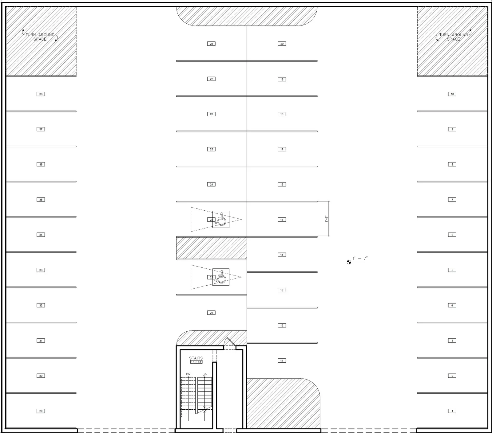 Garage level floor plan with underground parking for the new chapter house