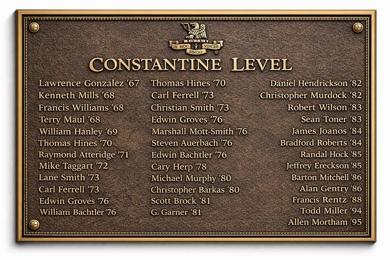 Constantine Level master plaque listing every $25K donor