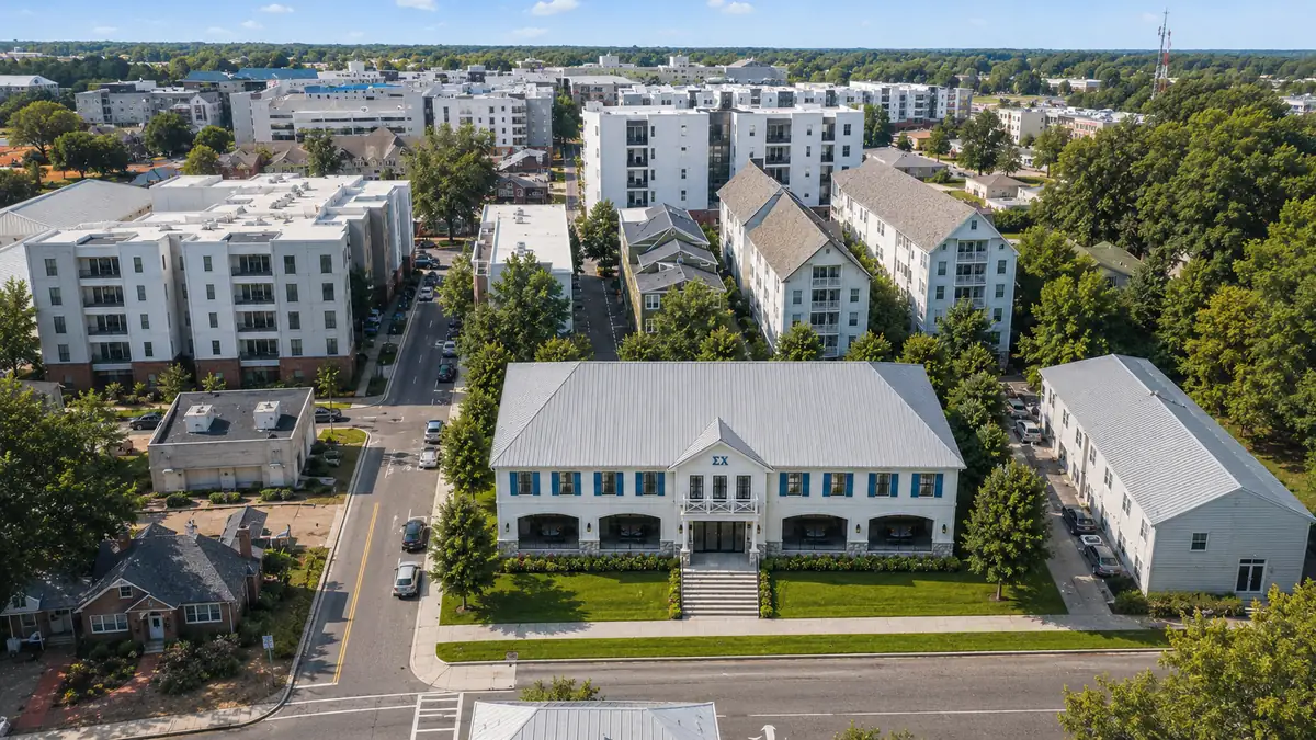 Aerial render of the new chapter house, Coastal Blue facade