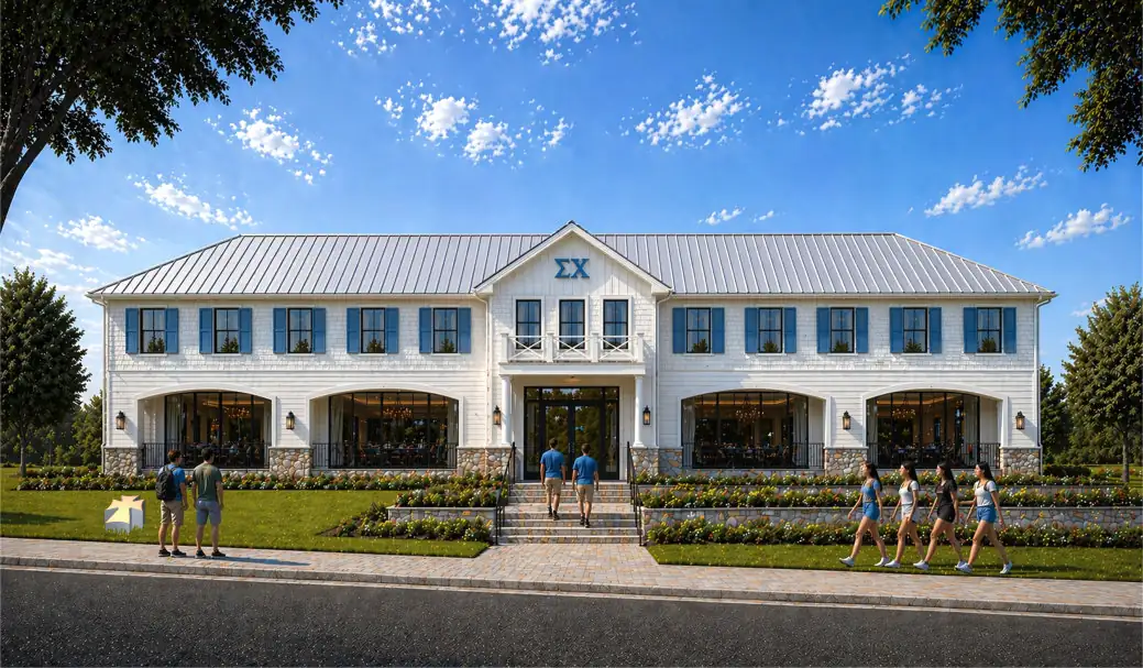 Cross-section concept render of the new chapter house, Coastal Blue facade